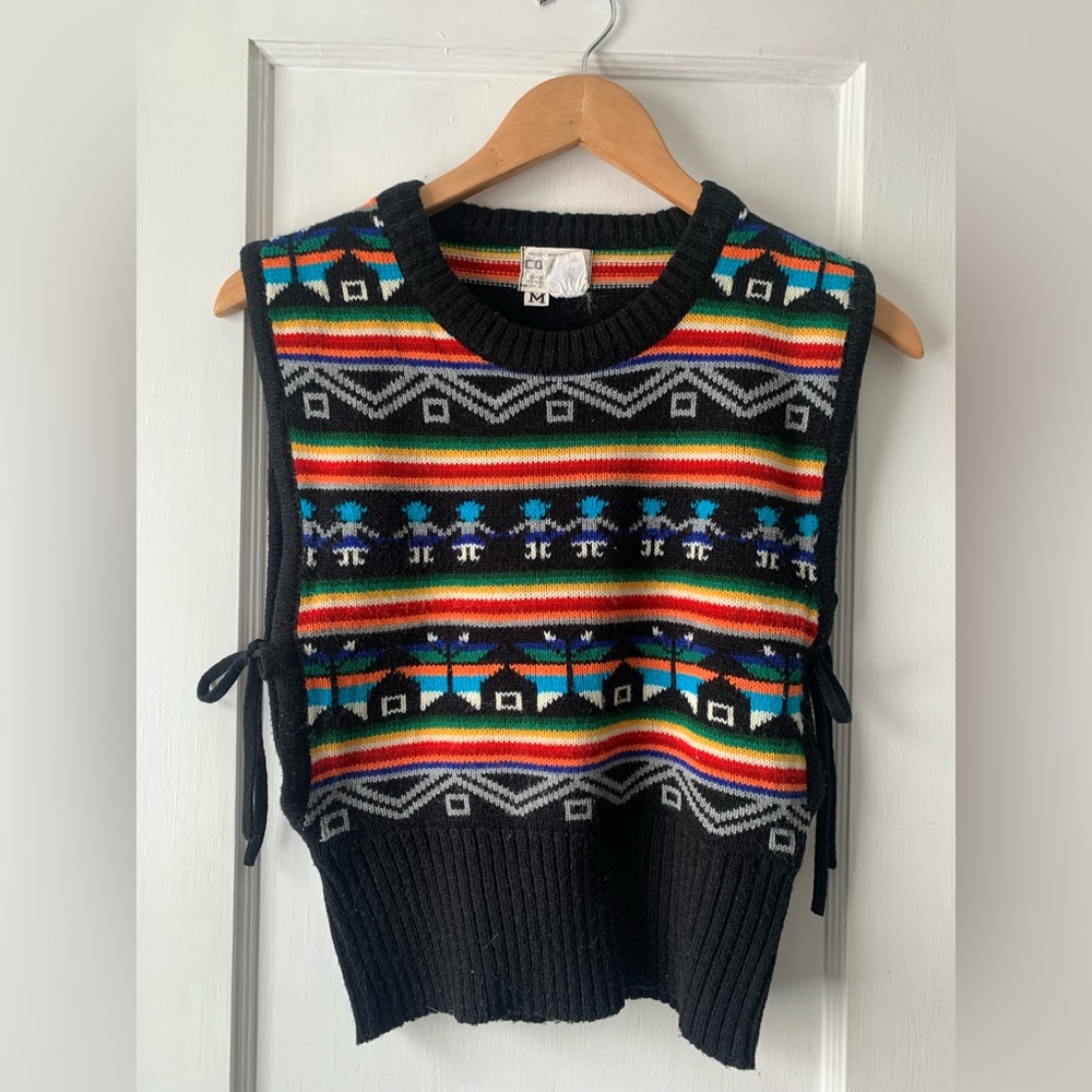 Collage Vintage 70s 80s Southwestern Side Tie Cropped Sweater Vest M
